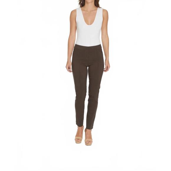 NEW SLIMSATION BY MULTIPLES pull-on straight leg pant in chocolate - Picture 1 of 4